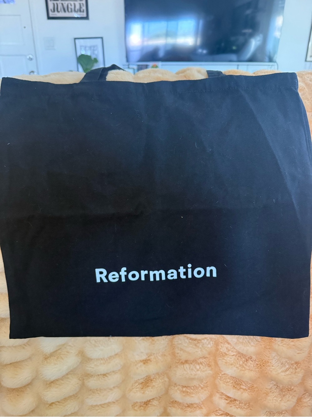 Reformation Black Canvas Tote with White Logo